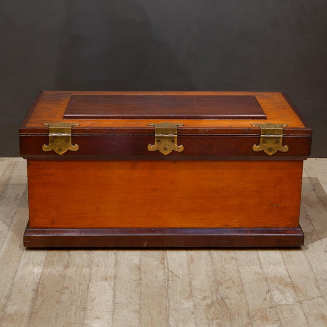 Campaign 19th C. Mahogany and Bronze Blanket Chest Trunk c.1850 For Sale - Image 3 of 11