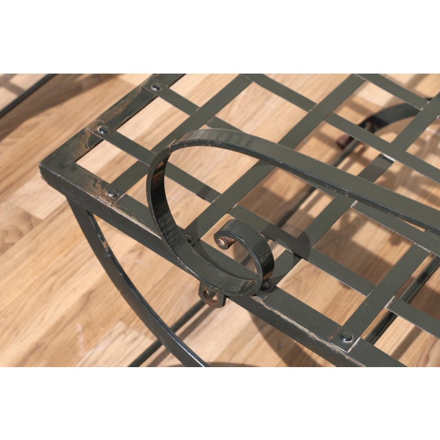 Metal Vintage Pair of French Wrought Iron Folding Patio Chairs by Hervé Baume | Outdoor Armchairs | France 1970s For Sale - Image 7 of 18