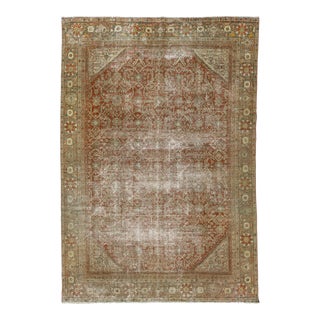 Handmade Antique Persian Mahal Wool Rug in Rust Color With Allover Design For Sale