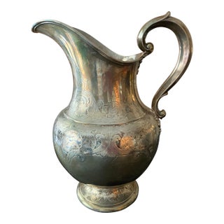 1900s Americana Tiffany Co Pitcher of Baluster Form Etched W/Cartouches Formed of Acanthus Strapwork &Ivy W/Scroll Handle Terminating in Acanthus For Sale
