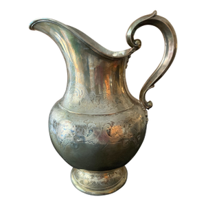1900s Americana Tiffany Co Pitcher of Baluster Form Etched W/Cartouches Formed of Acanthus Strapwork &Ivy W/Scroll Handle Terminating in Acanthus