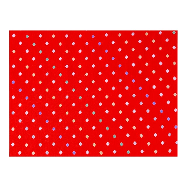 Vintage Kimono Silk Blend by the Yard Red With Diamond Shape Dots For Sale