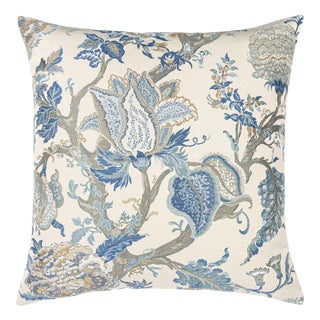 Scalamandre 24" x 24" Indienne Lampas Pillow in Federal Blue For Sale