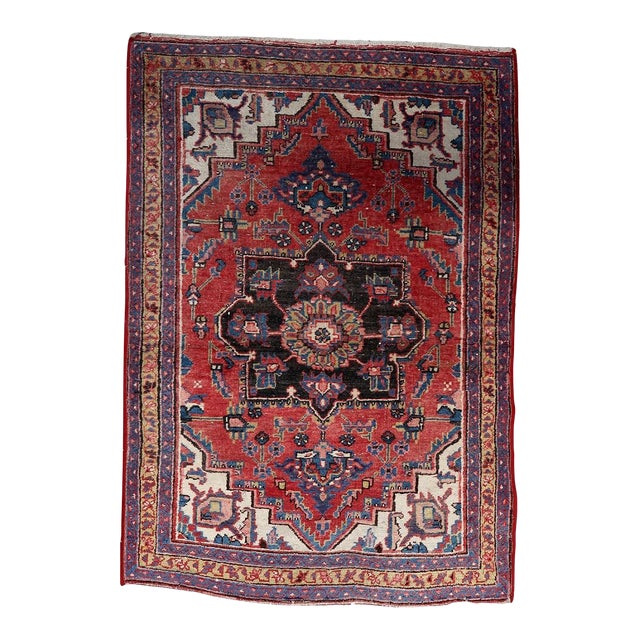 1920s, Antique Persian Heriz Rug Wool Handmade 3' X 4.4' For Sale