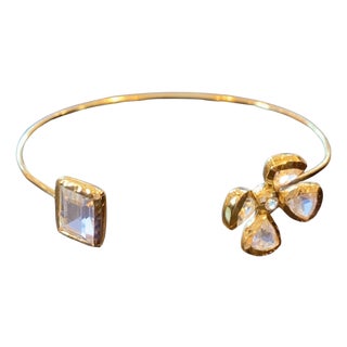 Bochic Jungle Gold and Silver White Topaz Bangle For Sale