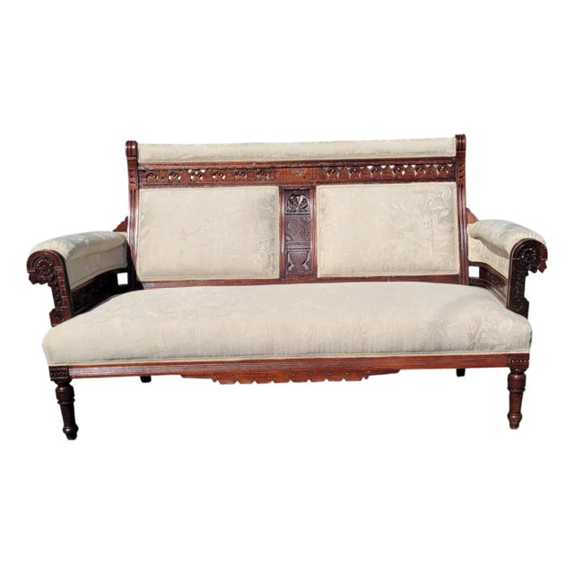 Solid 19th Century American Eastlake Loveseat Made of Walnut Wood, Refurbished. For Sale