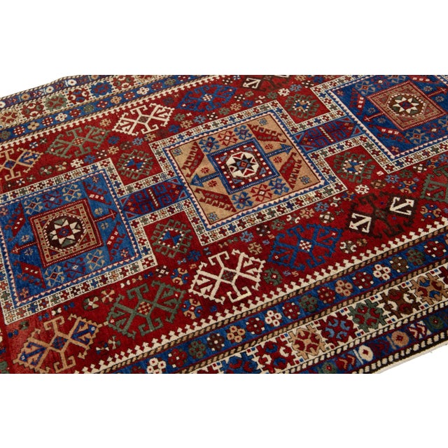 5 X 7 Vintage Caucasian Red Wool Rug With Allover Geometric Motif For Sale In New York - Image 6 of 8