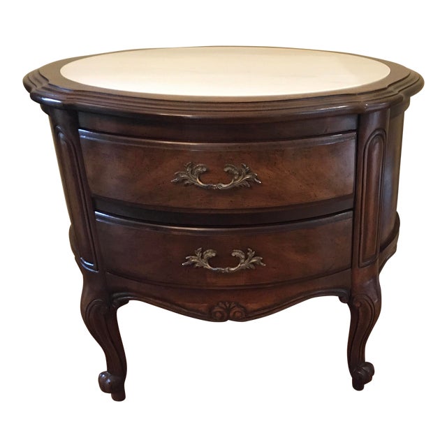 1960s Vintage White Fine Furniture Company MarbleTop Round Lamp Side