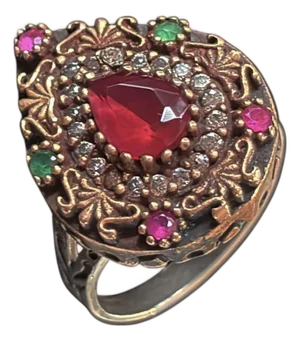 Vintage Natural Ruby, Emerald and Diamond Ring - 925 Sterling Silver Size 7