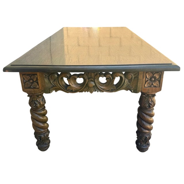 1920s Vintage Filipino Barley Twist Coffee Table With Intricate Carved Apron For Sale - Image 4 of 14