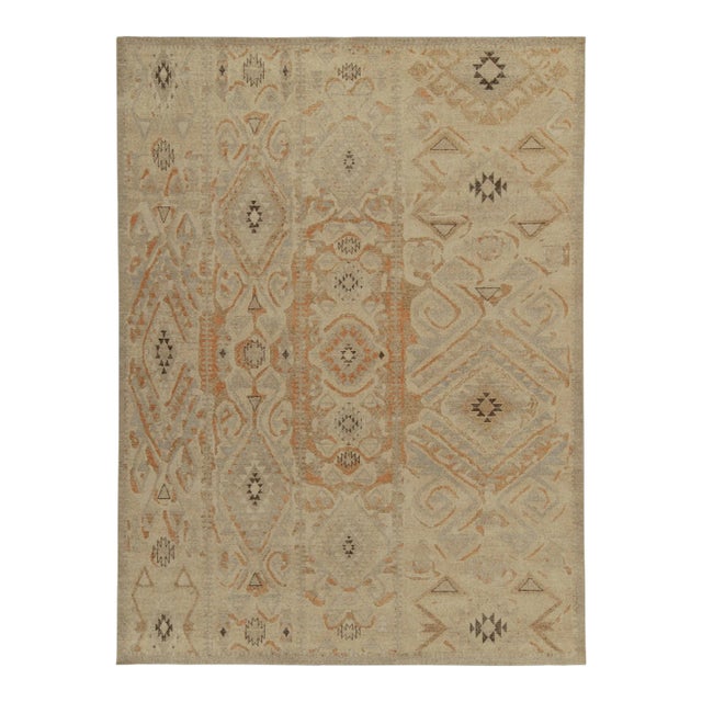 Rug & Kilim’s Distressed Style Rug in Beige-Brown, Blue & Rust Tribal Patterns For Sale