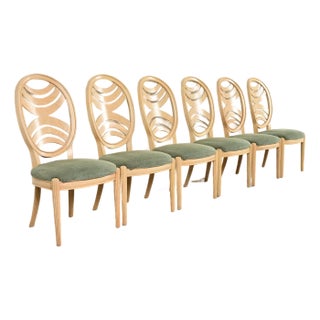 Henredon Modern Art Deco Carved Oak Dining Chairs, Set of Six For Sale