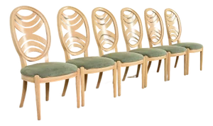 Henredon Modern Art Deco Carved Oak Dining Chairs, Set of Six