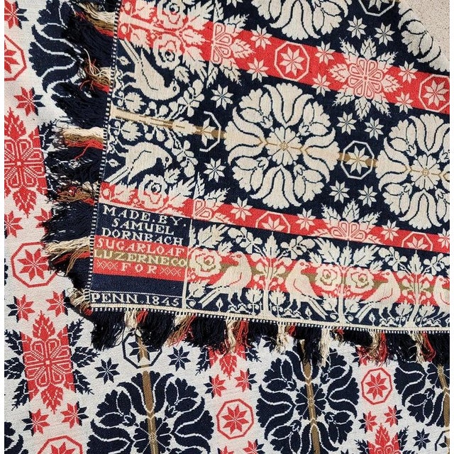 Red Pennsylvania Dated 1845 Woven Jacquard Coverlet For Sale - Image 8 of 14