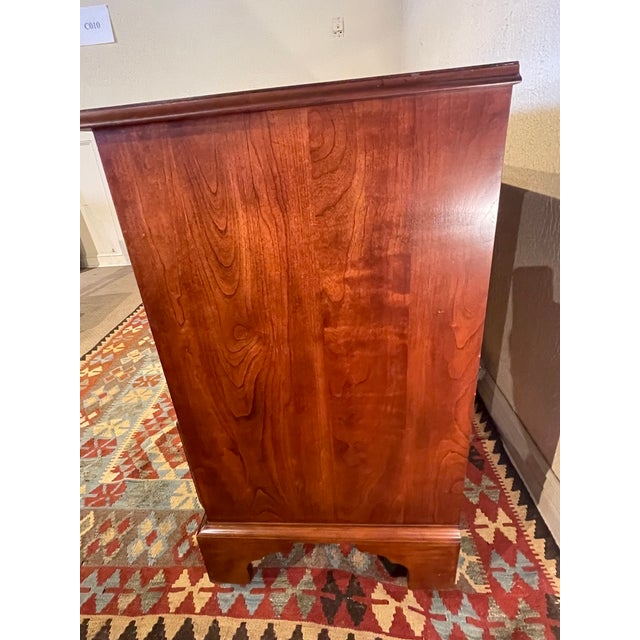 1990s Stickley Hudson Valley Collection Solid Cherry Triple Dresser With Bracket Feet and Solid Brass Bail Pulls. For Sale In Kansas City - Image 6 of 12