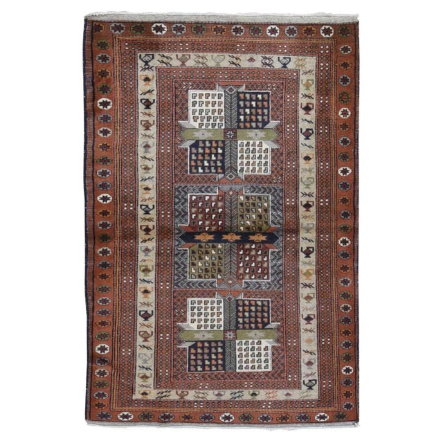 Brown Vintage Persian Abadeh Light Brown Hand Knotted Wool Block Design Rug For Sale - Image 8 of 8