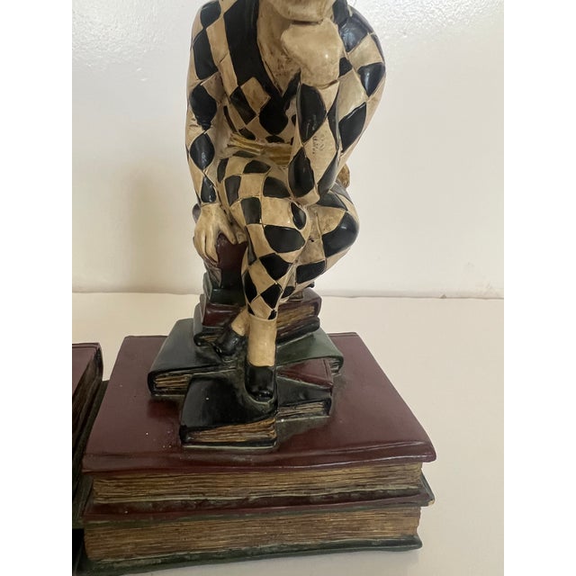 Vintage 1920's's Pair of French Harlequin or Jester Figure Book Ends For Sale - Image 4 of 10