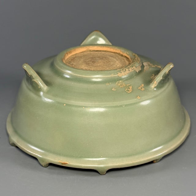 Antique Chinese Celadon Tripod Bowl With Interior Relief, Collectible Antique For Sale - Image 4 of 5