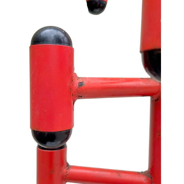 1970s Vintage Memphis Style Red Metal Coat Rack | Postmodern Freestanding Hall Tree For Sale - Image 5 of 16