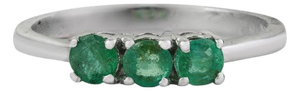 Classic Three Stone Round Emerald Ring in Sterling Silver for Her, Size 6
