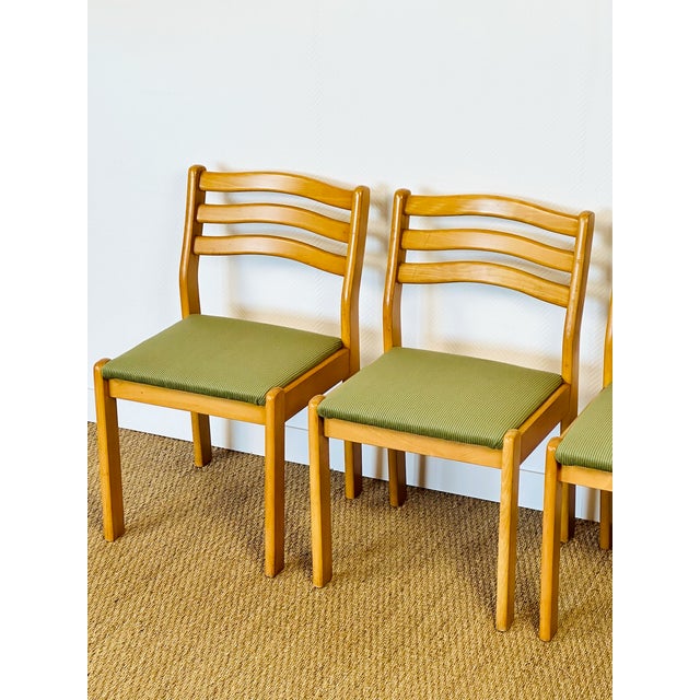 Beige Vintage Beechwood and Green Corduroy Dining Chairs, 1960s, Set of 4 For Sale - Image 8 of 18