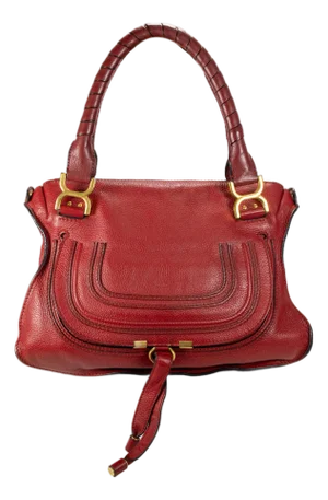 Chloé Marcie Red Pebbled Leather Gold Tone Hardware Satchel Top Handle Handbag