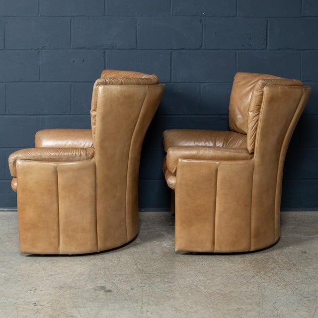 Vintage 20th Century Italian Brown Leather Armchairs from Lev & Lev, 1970s, Set of 2 For Sale - Image 4 of 18