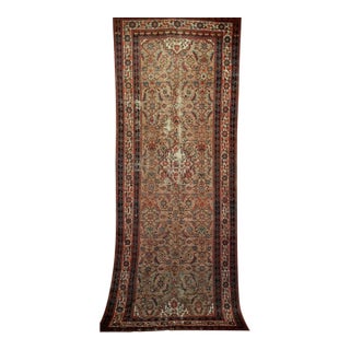 Antique Serab Camel Hair Gallery Rug, Hand-Knotted Wool, Geometric Pattern, Red & Green, 5x11 For Sale
