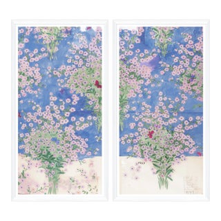 Papillons et Margeurites Diptych Art Print in White Frame by Paule Marrot - Set of 2 For Sale