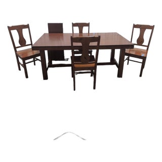 Walker Edison Huntsman 5-Piece Dining Set, Extendable Trestle Table and 4 Chairs, Distressed Dark Oak For Sale