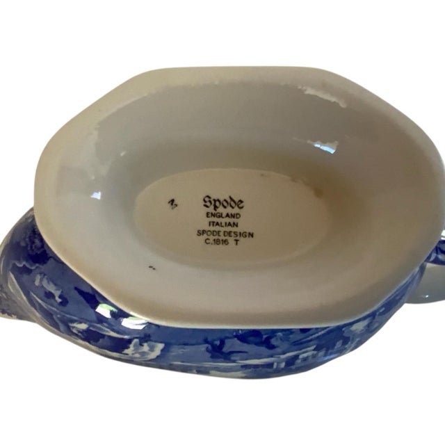 Blue Vintage Authentic Spode Blue Italian Gray Boat & Under Plate England For Sale - Image 8 of 8