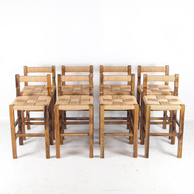 Mid-Century Modern Vintage Rope Stools, 1980s, Set of 8 For Sale - Image 3 of 16