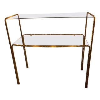 Brass and Smoked Glass Bombe Console Table, 1970s For Sale