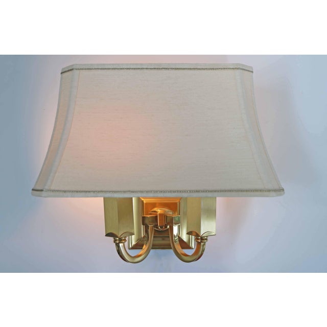 Set of 2 neoclassical French brass wall lights 2 lights, E14 sockets Brass Double shade Width 32cm Height 29cm Depth 19cm...