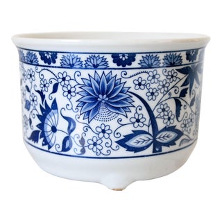 Vintage Blue & White Planter For Sale