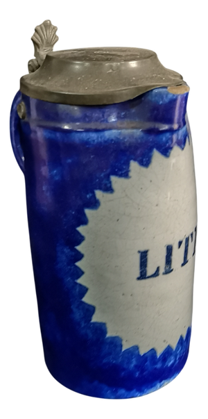 Antique Faience and Ceramic Beer Stein Mug with Pewter Lid, Brussels, Belgium, 1820s