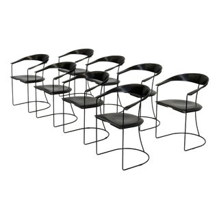 Vintage Ursala Dining Chairs in Black Leather from Arrben, Set of 8 For Sale