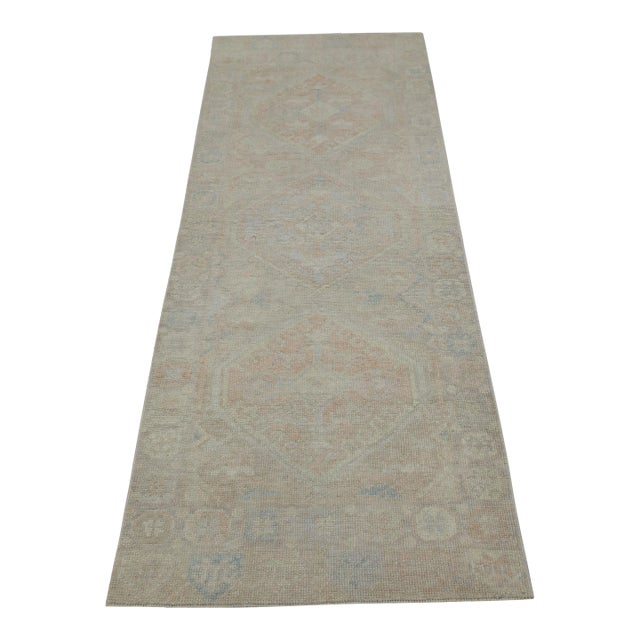 21st Century Oriental Hand Knotted Dusty Grey Turkish Oushak Rug Runner 2'11" X 7'5" For Sale