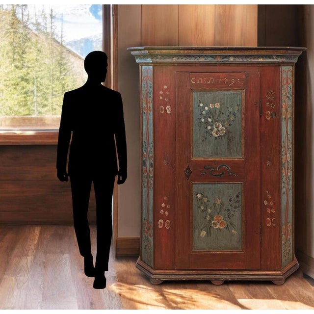 Red and Blu Floral Painted Cabinet, 1793 For Sale - Image 15 of 18