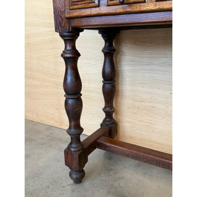 Brown Spanish Console Table with Two Carved Drawers, 1940s For Sale - Image 8 of 18