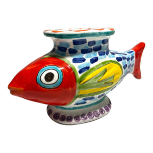 Mid 20th Century Italian Ceramic DeSimone for Vietri Hand Painted Fish Planter Vase