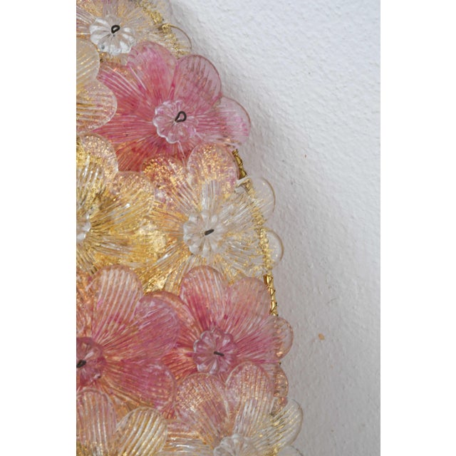 1970s 1970s Amazing Pink and Gold Large Size Murano Ceiling Light Flower by Seguso For Sale - Image 5 of 15