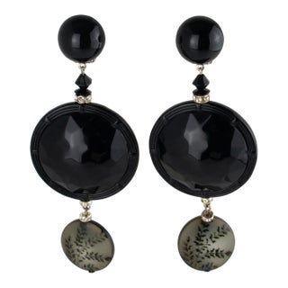 Angela Caputi Black and Gray Floral Clip Earrings For Sale