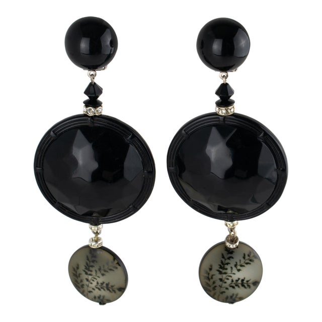Angela Caputi Black and Gray Floral Clip Earrings For Sale