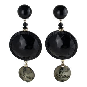 Angela Caputi Black and Gray Floral Clip Earrings