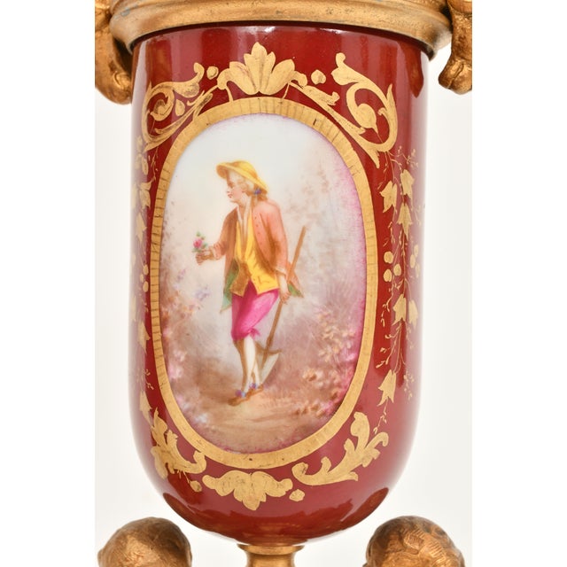 Antique French Gilt Bronze & Porcelain Three-Piece Figural Clock Garniture For Sale - Image 11 of 13