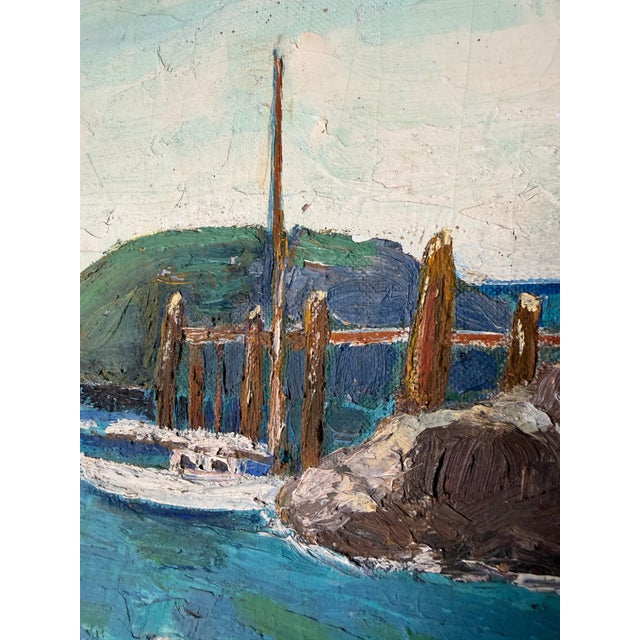 Vintage Impressionist Coastal Harbor Oil Painting on Canvas - Framed For Sale - Image 17 of 18