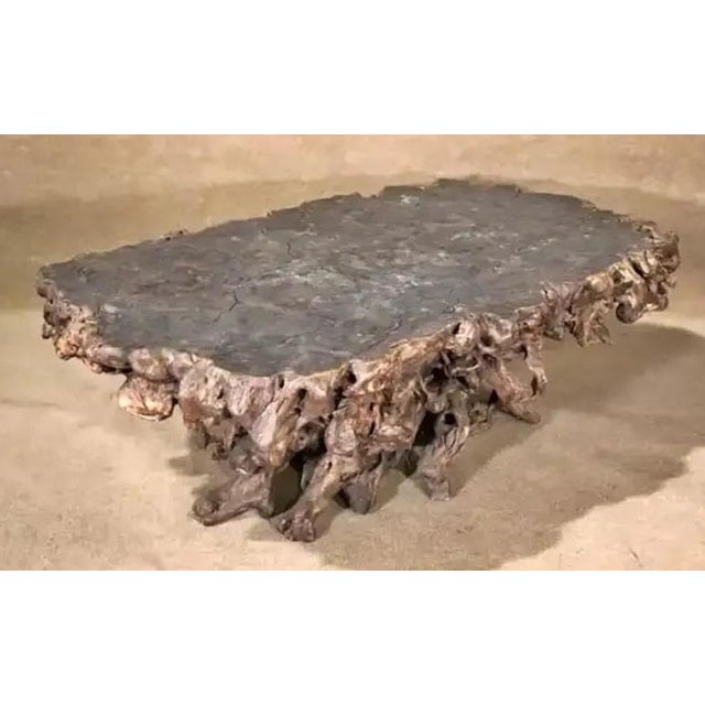 Large teak wood root coffee table. Over five feet long, this heavy table can be used inside or in your garden. Please...