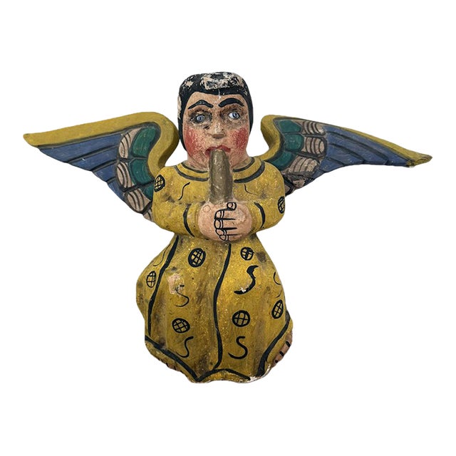 Vintage Spanish Colonial Style Mexican Nashua Artisan Hand Carved Wood Angel For Sale