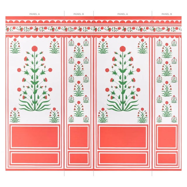 Mid-Century Modern Sample - Schumacher x Marie-Anne Oudejans Royal Poppy Panel B in Red For Sale - Image 3 of 4